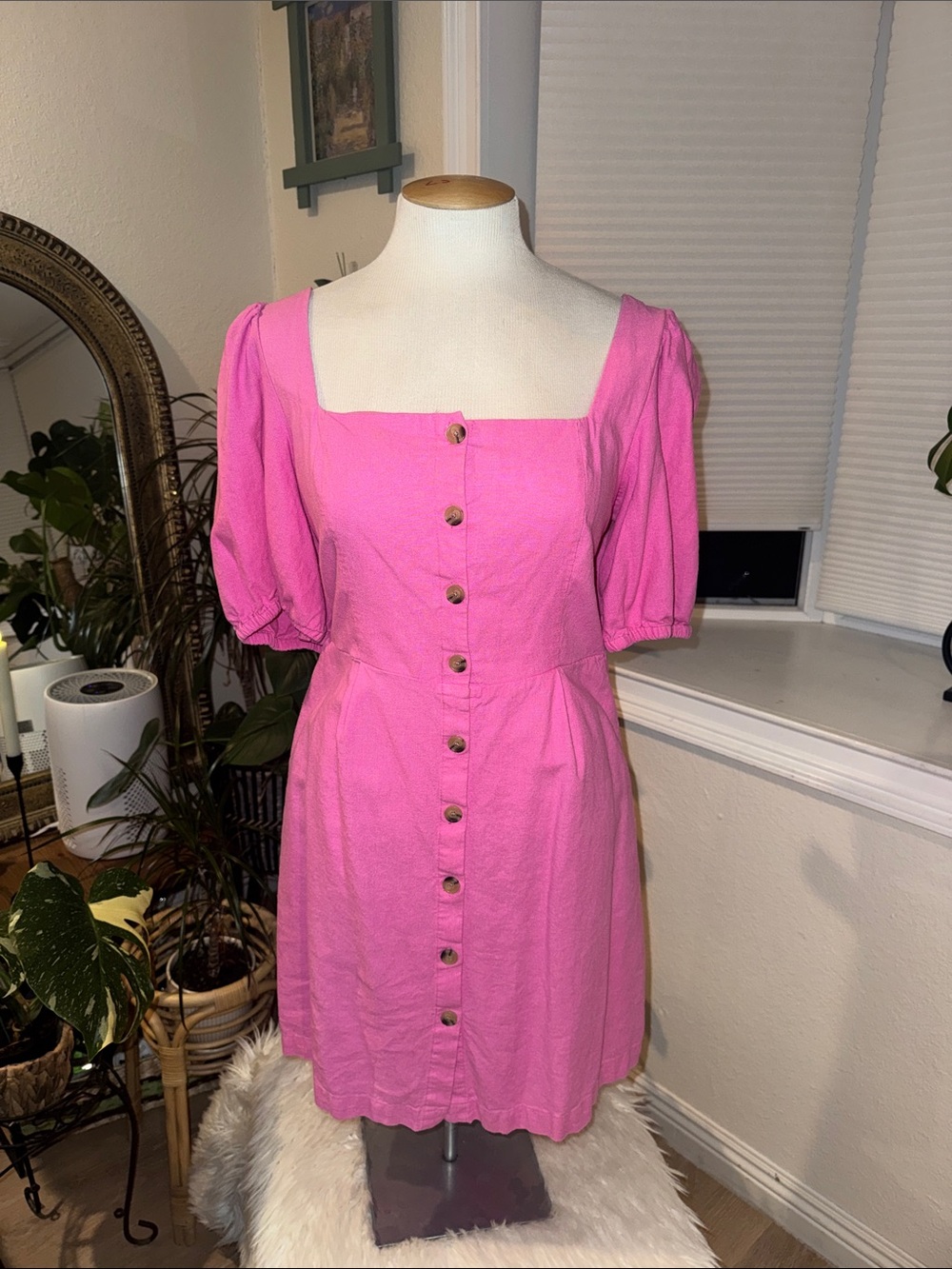 Old Navy Pink Square-Neck Button-Front Dress